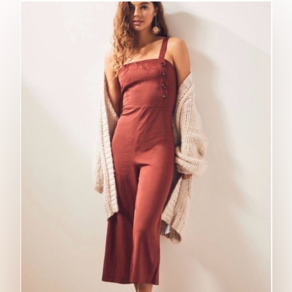 LA Hearts Burnt Sienna Cropped Wide Leg Jumpsuit